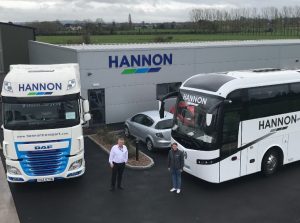 Aodh Hannon, Managing Director, & Victoria Hannon, Operations Manager of Hannon Coach, outside the Companies Headquarters.